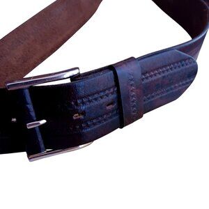 34 Vintage 1970's Men's Belt Rugged Range Leather Embossed Fancy Thick Hippy Man